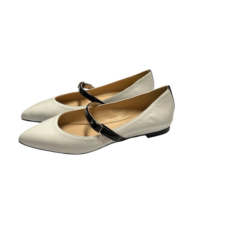 Beautiisoles Maya Pointed Toe Flat White Black Straps Women's 39